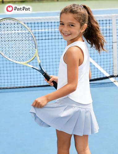 Image of PATPAT Girls Tennis Skirt Sets Moisture Wicking Tank Tops and Pleated Skirts 2 Piece Outfits Activewear Sets 5-12 Years