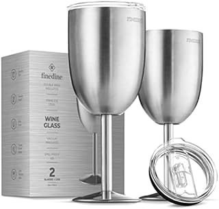 FineDine Premium Grade 18/8 Stainless Steel Wine Glasses 12 Oz. Double-Walled Insulated Unbreakable