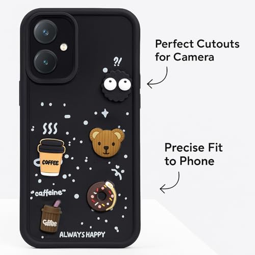 Image of COLORflow Back Cover Compatible with Vivo Y27 4G | Cute Fun Cartoon 3D Ball Coffee Silicone Case (Black) | Designer Camera and Body Protected Back Cover