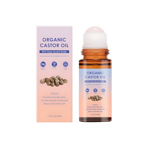 Aceite de ricino orgánico de 50 ml, bola de rodillo de ricino orgánico, prensado en frío y sin refinar, hidratación profunda y suavizado, calmante, para cara, cabello, piel, cuidado corporal, cuero