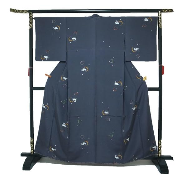 Amazon.co.jp: 小紋 着物 袷 金彩加工 濃グレー うさぎ 兎
