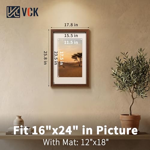 Image of VCK 16x24 Picture Frame 5 Pack, Brown Exclusive Wood, 12x18 Mat, for Print