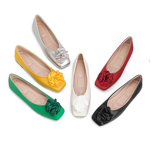 Elegant Women's Floral Flat Shoes with Closed Square Toe, Low Heel Ballet Pumps, Comfortable Casual Slip-Ons for Work2