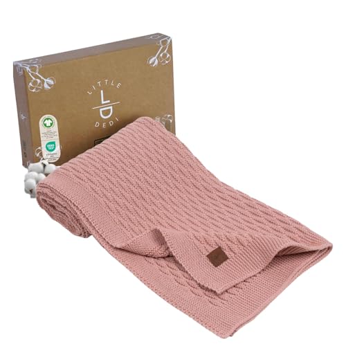 Little Dedi 100% Bio-Baumwolle Babydecke 80x100 cm Rosa – GOTS Zertifiziert, Weich und Atmungsaktiv, Ideal für Neugeborene und Säuglinge, Nora