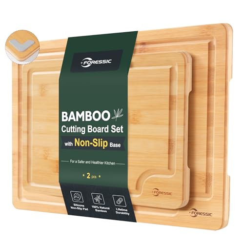 Wood Cutting Board Set Non Slip Feet Over Sink Natural Bamboo Set With Smooth Surface Knife-Friendly...