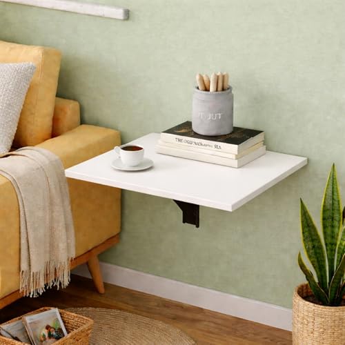Image of Enigmatic Woodworks Wall Mounted Folding Study Table | Space Saving Foldable Laptop Desk for Home & Office | Engineered Wood Wall Mount Table (White, 32 * 32 cm)