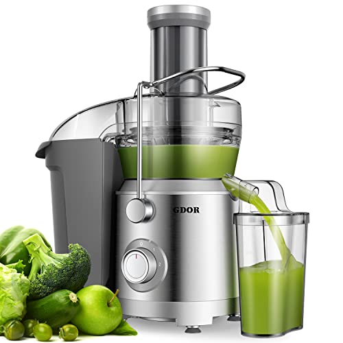 GDOR 1300W Juicer Machine with Larger 3.2” Feed Chute, Titanium Enhanced Cut Disc Centrifugal Juice Extractor, Full Copper Motor Heavy Duty, for Whole Fruits, Vegetables, Dual Speeds, BPA-Free, Silver