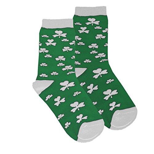 St. Patrick's Day Kids Socks With White Shamrock Print, Green Colour (12-3.5)
