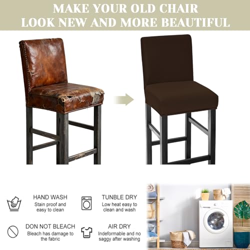 Image of Bar Stool Covers Counter Chair Slipcovers Set of 4,Dark Coffee | Stretch Barstool Seat Covers,Washable Removable Pub Tall Stool Slipcover,Bar Chair Cover for Kitchen Dining Room Cafe
