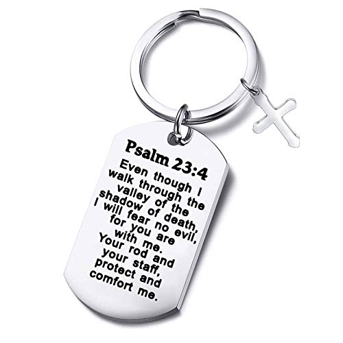 FUSTMW Psalm 23:4 Bible Verse Dog Tag Keyring/Necklace Christian Jewelry Religious Inspirational Gift