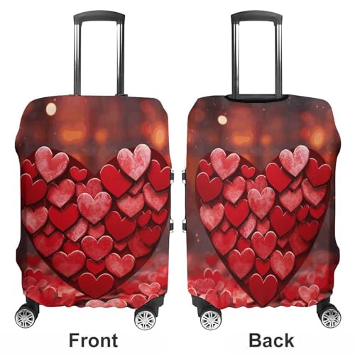 Red Hearts Love Suitcase Covers for Luggage - Elastic Luggage Cover Protector, Double-sided Washable Suitcases Sleeve for 19-32 Inch Luggage S3