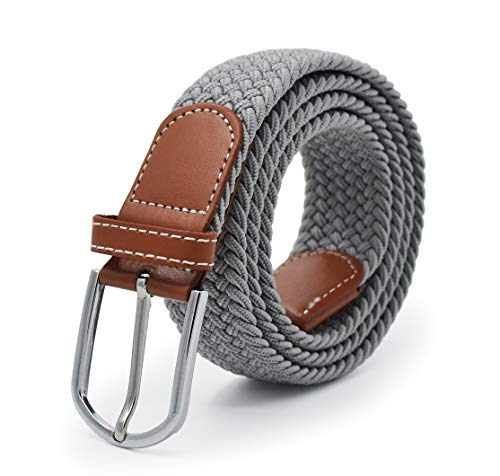 Weave Elastic Belt, Unisex Braided Casual Outdoor Fabric Woven Belt Waist Straps with Metal Buckle
