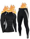 YESWEL Ensemble de sous-vêtements thermiques pour homme, caleçon long et haut à manches...