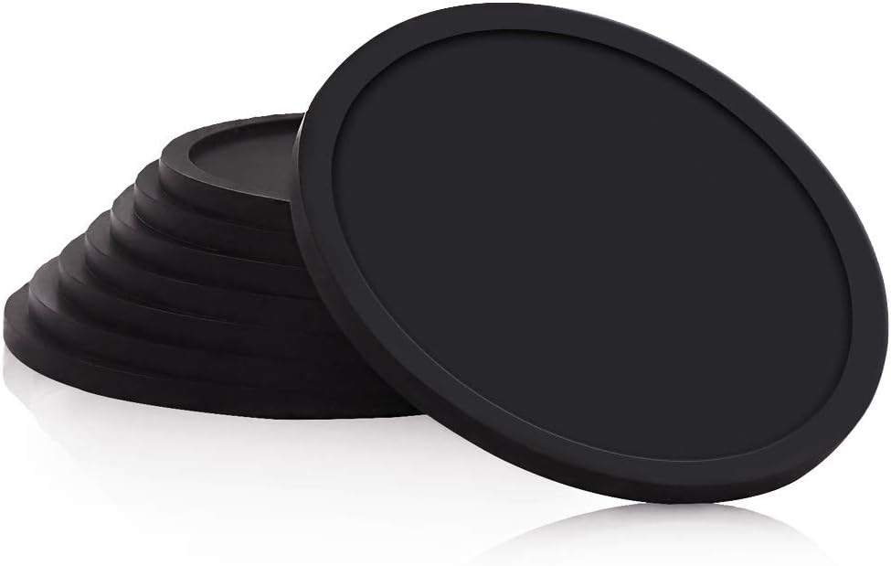 YISK Rubber Silicone Drink Coasters,for Coffee Mugs Cups, Prevent Furniture from Dirty Scratched in Home Kitchen Office Use(Set of 8 Pieces), Black