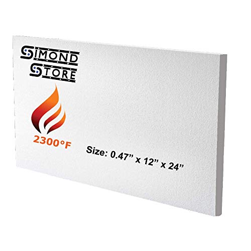 SIMOND STORE Ceramic Fiber Insulation Board - 2300F Rated - 0.47 x 12 x 24 - Fireproof Insulation Board for Wood Stoves Pizza Ovens Forges Kilns Furnaces Fireplaces Boilers Pack of 1