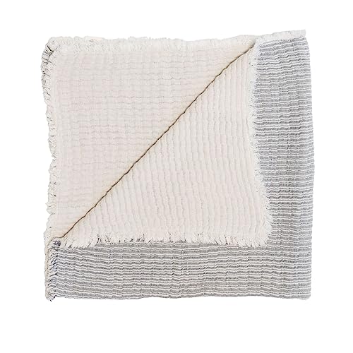 Image of Crane Baby Shoreline Stripe Blanket, Soft Cotton Nursery and Stroller Blanket, 100% Cotton, 36 inch x 36 inch