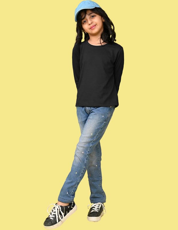 Image of Nusyl Girls Full Sleeves T-Shirt for Kids | Cute Printed Casual Wear | Soft Cotton Blend | Comfortable Regular Fit | 2-16 Years | Multiple Colors