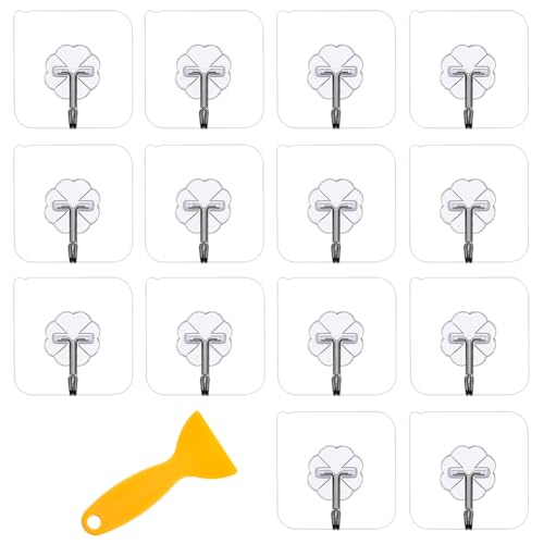 DaskFire 14Pièces Crochet Adhésif,Crochets muraux lourds 15Lbs(Max) Auto Adhésive Wall Hanger Crochets serviette pour salles de bains forte tenue pour cuisine salle de bains vêtements bureau