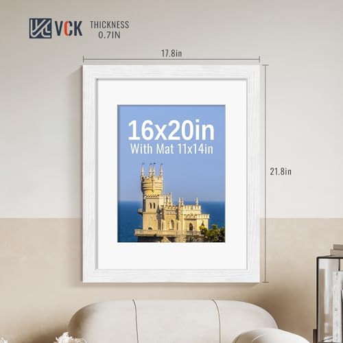 Image of VCK 16x20 Picture Frame 5 Pack, White Exclusive Wood, HD Glass, for Artwork