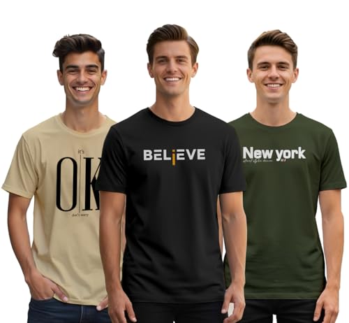 XENOVAURBAN Men's Printed T-Shirt Combo Pack of 3 | Regular Fit C...