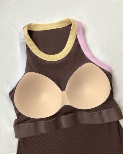 Image of CHICME Womens Sleeveless Ribbed Built in Bra Tank Tops