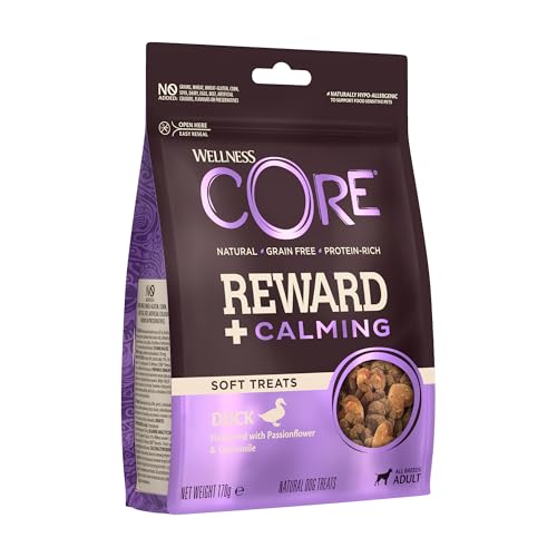 Wellness CORE Reward+ Calming, 170g, Duck & Camomille, Soft Dog Treats for All Dog Breeds, All-Natural, Grain-Free, High Meat Content, Protein-Rich, Calming Support Wellness CORE Reward+ Calming, 170g, Duck & Camomille, Soft Dog Treats for All Dog Breeds, All-Natural, Grain-Free, High Meat Content, Protein-Rich, Calming Support
