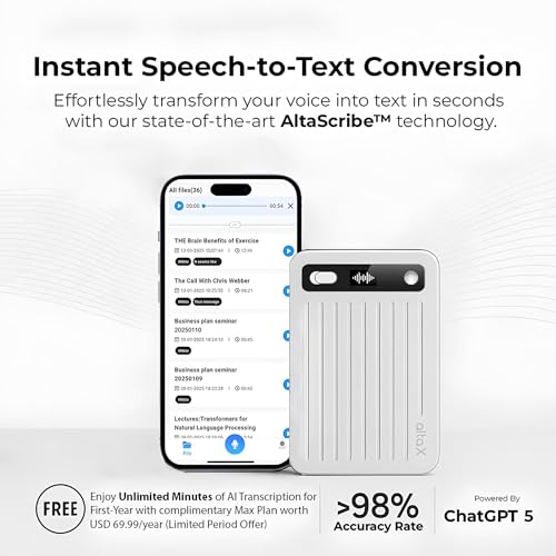 Image of AltaX ThinkNote AI Voice Recorder for Meetings, Calls & Lectures | ChatGPT Powered Instant Transcription, Auto Summary & Mind Maps | 118 Language Support | All-Metal Design w /Case | 64GB (Onyx Steel)
