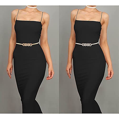 Glamorstar 2 Pieces Metal Stretch Elastic Waist Belt Skinny Thin Belt for Women Dress2