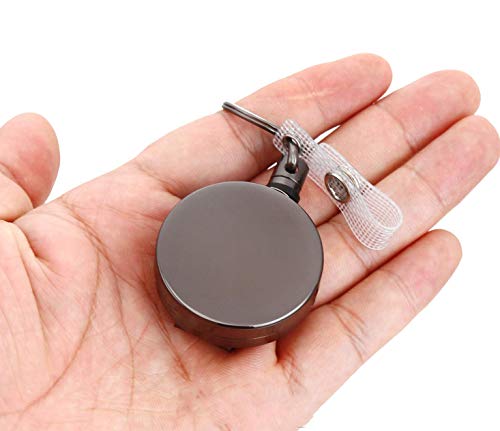 RUIENN ピンオンリール クリップ式オンリール 伸縮キーホルダー IDカードリール 70cmまで伸びる 太目 ステンレス製ワイヤー 落下防止 全身金属製 錆び対策 艶消し 2個セット 3枚目