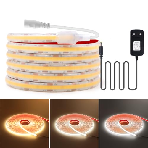 KISUFU 12V Ruban LED COB 320 LEDs/M DC Étanche IP68 Bande LED Light Strip avec Alimentation pour la intérieure et extérieure de la cuisine à la maison Décoration
