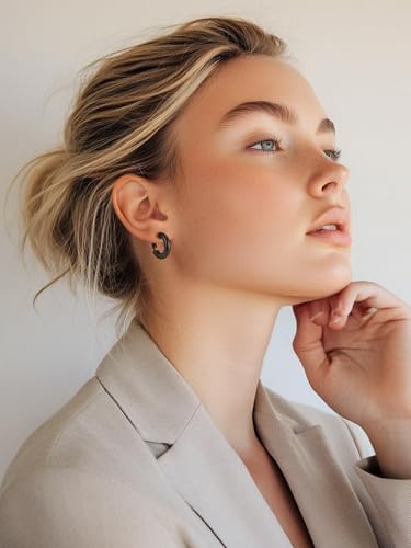 FaithHeart Chunky Hoop Earrings for Women, Silver/Black/14K Gold Plated Stainless Steel Earrings 5mm Thick Hollow Tube Hoops Hypoallergenic Lightweight Earring 20/30/40/50/60/70/80mm2