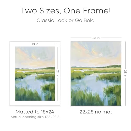 Image of Homeforia 22x28 Poster Frame White, High End Metal 22 x 28 Large Picture Frames with Mat 18 x 24 for Photo, 22x28 Thin Frame Matted to 18x24 inch Print, 28x22 Frame, Tempered Glass, Wall Kit, Set of 2