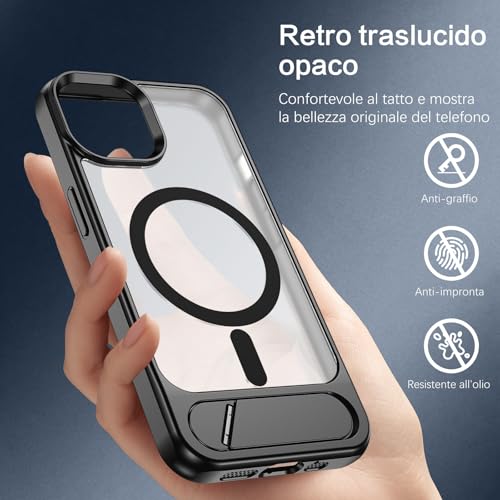 Image of DOMAVER Magnetic for iPhone 13 /14 Case with Stand, [Built-in Invisible Kickstand][Compatible with MagSafe] Slim Translucent Matte Shockproof Protective Phone Cover for iPhone 13 /14 6.1'', Black