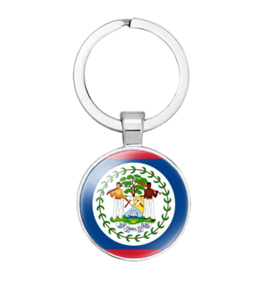 vmcoatdu Belize National Flag Key Chain Keyring Gift Men Women Keychain Stainless Steel and Inlaid Glass Materials, Picture, One size