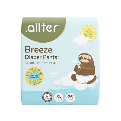 Image of .allter Breeze Baby Diaper Pants - XL Size (12-17 Kgs) | 26 Count, Pack of 1 | AirFit Technology for Breathable Comfort | Dermat Tested | 12-Hour Dryness, Super Soft & Absorbent with Wetness Indicator