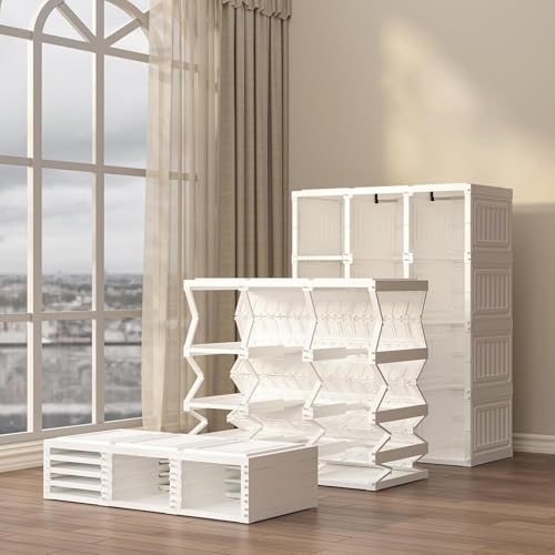 Image of ANTBOX Foldable Plastic Wardrobe Organizer | Collapsible Wardrobe for Clothes with 9 Doors, 5 Compartments, and 3 Hanger Rod |Portable Wardrobe, Foldable Almirah, Plastic Cupboard