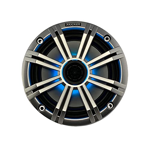 KICKER Weather-Resistant Marine Bluetooth USB RCA Stereo Receiver Bundle Combo with (Qty 4) 6.5\" 2-Way 195W Max Coaxial Marine LED Speakers w/Silver Grilles, 50-Ft 16-Gauge Wire, Antenna - Thumbnail 3
