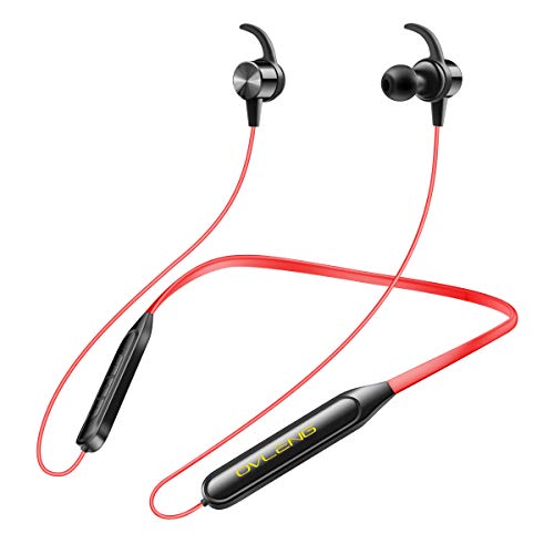 AnTom Auriculares de Bluetooth, Auriculares de botón magnéticos estéreos Ligeros Delgados de los Deportes, Auriculares de los Deportes de Sweatproof con el micrófono (Rojo)