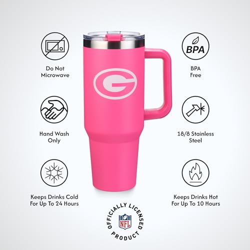 Image of The Memory Company Officially Licensed NFL - Green Bay Packers 40oz Pink Game Day Tumbler with Team Logo