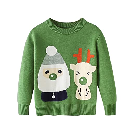 Warm Clothes for Little Boys Toddler Boys Girls Christmas Cartoon Santa Deer Prints Sweater Long (Green, 4-5 Years)