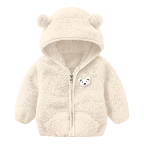 Winterjacke Baby Fleecejacke Hoodie Fleecejacke mit Bärenohren Jungen Mädchen Wintermantel Neugeborenes Plüsch Reißverschluss Outwear Hooded Warme Fleece Manteljacke (Beige, 0-3 Months)