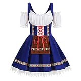 Colorful House Women's Oktoberfest Costume Adult Off-Shoulder Beer Maid Costume for Bavarian Carnival(Blue,S)