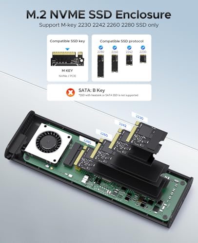 ORICO 40Gbps M.2 NVMe SSD Enclosure with Cooling Fan 8TB Compatible with Thunderbolt 3/4/USB4/3.2/3.1 Support 2280/2260/2242/2230 M-Key-COM2 - Image 6