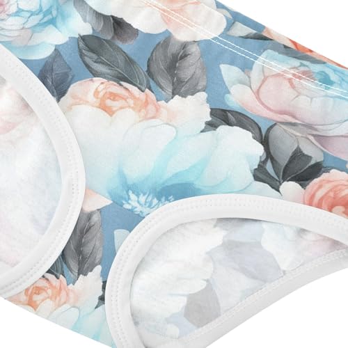 Watercolor Blue Peonies Roses Toddler Girls Underwear 2t Cotton Panties Little Girl Fancy Briefs Kids Undies4