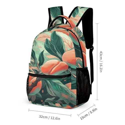 Peach on The Branch Printed Backpack With Lunch Pack Storage Box Case 3pcs Lightweight Travel Backpack2
