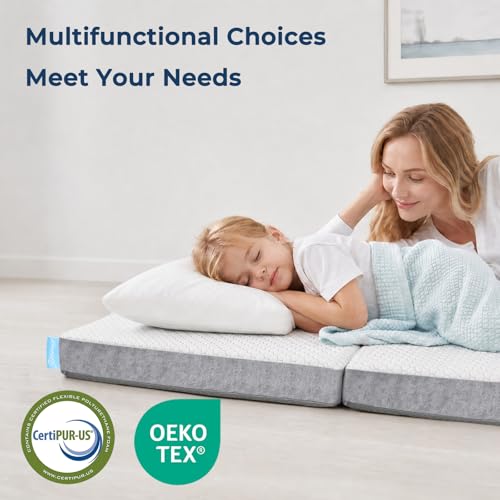Image of Odorless Foldable Mattress King Size 80 inch x 76 inch x 4 inch, 4 Inch Medium Firm Folding Foam Mattress with Storage Bag, Fiberglass Free Trifold Memory Foam Mattress for RV, Guest Bed