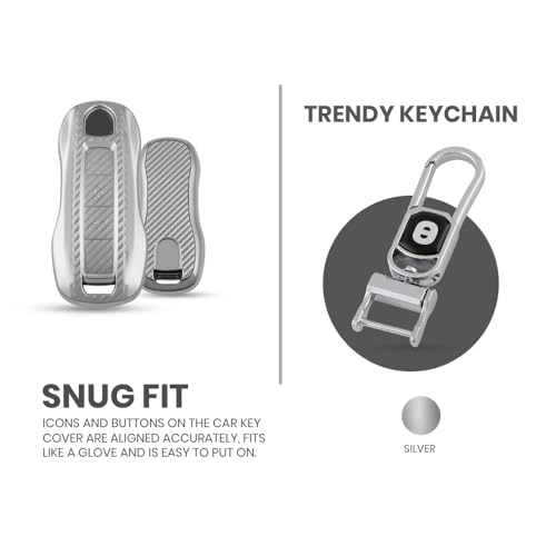 Image of keyzone Silverstar TPU Key Cover & Keychain compatible for Porsche Taycan, Cayenne, Panamera, 911, Carrera Smart Key (Silver)