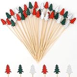 Weihnachten Cocktailspieße,Cocktail Deko Weihnachten,Fingerfood Spieße,100 Stück Drei Weihnachtsbaum-Designs Für Fingerfood,Grillgut,Obst,Antipasti,Cocktail Dekoration