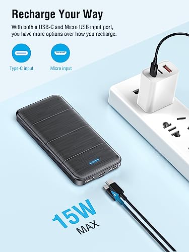 LOVELEDI Portable-Charger-Power-Bank - 15000mAh Dual USB Power Bank Output 5V3.1A Fast Charging Portable Charger Compatible with Smartphones and All USB Devices(Black)