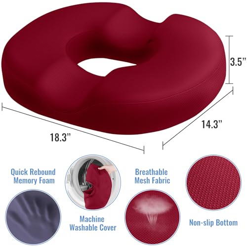 Image of CloudBliss Donut Pillow Stadium Seat Cushion for Tailbone Pain Relief and Hemorrhoids, Memory Foam Seat Chair Cushion, Portable Seat Cushions for Bleachers, Car, Home & Office